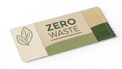 A minimalist card promoting a "Zero Waste" initiative, featuring green tones and leaf designs, emphasizing sustainability and eco-friendliness.