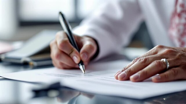 Close-up of Hands Signing Important Documents