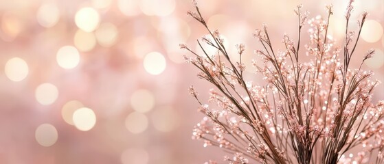 Naklejka premium A delicate arrangement of twinkling lights and soft pink tones, evoking a dreamy, magical ambiance.