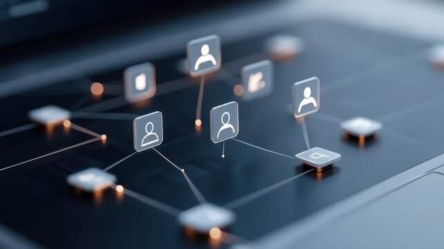 Digital connection network with social media icons on a screen representing modern communication technology.