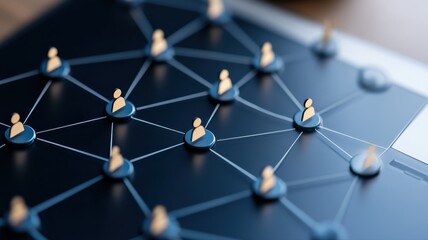 Digital network connection with abstract human icons on a black surface.