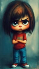 A young child with a serious expression stands with arms crossed, showcasing emotions that can reflect frustration or stubbornness