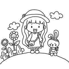 A lovely girl with actions  drawing Line