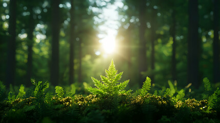 Fototapeta premium Young Plant Emerging in Sunlit Forest
