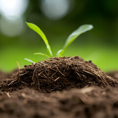 Young Plant Sprouting from Dark Brown Soil
