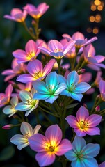 Fototapeta premium A stunning close-up of vibrant, glowing flowers in full bloom, illuminated with soft golden light.