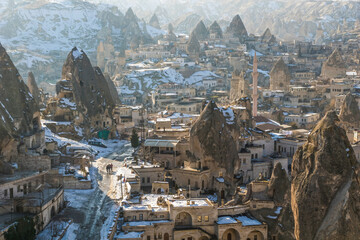 Village of Goreme in winter in Cappadocia, Turkey