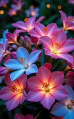 A stunning close-up of vibrant, glowing flowers in full bloom, illuminated with soft golden light.