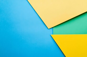 abstract colorful background a yellow and green paper on a blue background, representing two different corners for copy space. Web banner with a copy space area on the right.