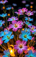 A stunning close-up of vibrant, glowing flowers in full bloom, illuminated with soft golden light.