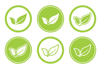 vegan icon set, vegetarian food, green leaf on white background