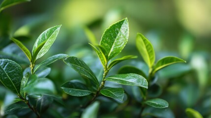 Obraz premium lush green tea leaves