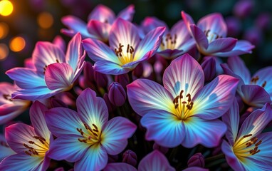Fototapeta premium A stunning close-up of vibrant, glowing flowers in full bloom, illuminated with soft golden light.