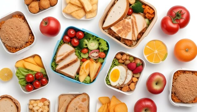Lunch box with delicious food isolated on a white background - Powered by Adobe
