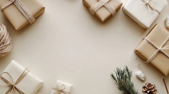 minimalist gift packaging flatlay