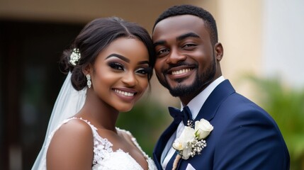 happy bride and groom portrait at wedding