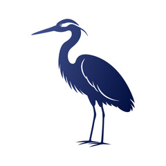 Egret Bird Silhouette Vector Icon Clean White Background.