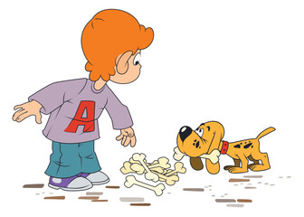 Puppy brought boy lot of bones.