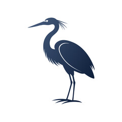 Egret Bird Silhouette Vector Icon Clean White Background.