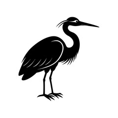 Egret Bird Silhouette Vector Icon Clean White Background.