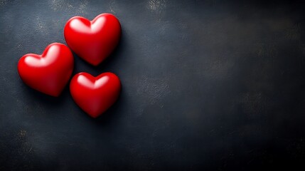 Three Red Hearts on Dark Background