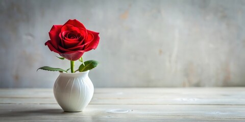 A single red rose in a white vase with a soft focus background, beautiful gesture, flowers