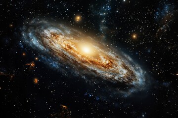 Majestic spiral galaxy illuminated by bright central star amidst countless stars in space