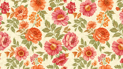 Floral pattern. Pretty flowers on a white background. Printing with small orange, red, and pink flowers. Ditsy print. Spring Bouquet.A white background, red and orange small flowers pattern,Petite 