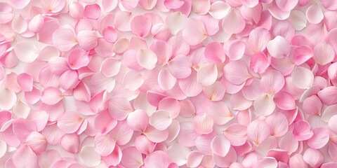 Obraz premium Soft pastel pink petals scattered all over a white background creating a beautiful and delicate floral allover effect, decorative wallpaper, allover
