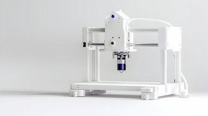 Fototapeta premium White 3D printer machine stands in a bright studio environment for rapid prototyping.