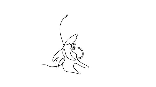 Abstract girl without face in baseball cap, cap, with long earrings, Self drawing animation one continuous line draw, logo