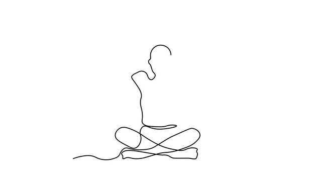 abstract man without a face doing yoga , Self drawing animation one continuous line draw, logo