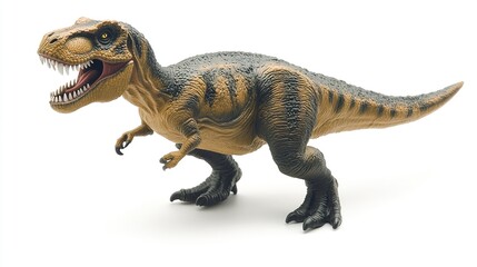 Obraz premium Menacing T-Rex figurine with sharp teeth, isolated and striking, conveying primal ferocity and raw power.