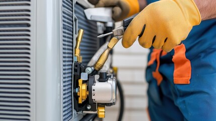 Air Conditioning Service Concept, Close-Up of Tools and Components Used in Air Conditioning Repair and Maintenance Standard Procedures