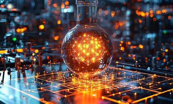 Glowing Biolab with Synthetic DNA Strands in Holographic Displays Crafting Life at the Intersection of Biology and Technology
