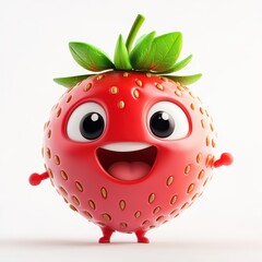 Fototapeta premium Fresh and juicy strawberry with lush green leaf on top, perfectly ripe and ready to enjoy