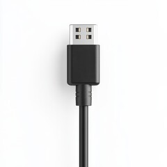 A black USB cable isolated on a clean white background for digital connectivity and gear organization