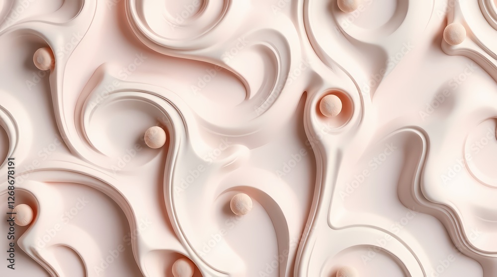 Poster Abstract swirls and rounded shapes create a textured surface with soft hues. Generative AI