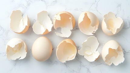 Fresh Eggs with Cracked Shells on Marble Surface for Culinary Use