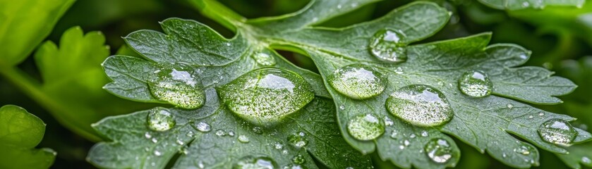 water drops on a green leaf