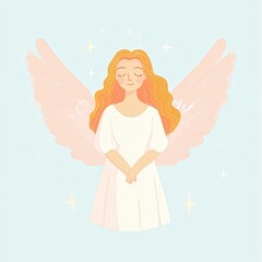 Fototapeta premium Soft color angel, peaceful expression, ethereal atmosphere, flat design illustration