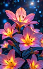 A stunning close-up of vibrant, glowing flowers in full bloom, illuminated with soft golden light.