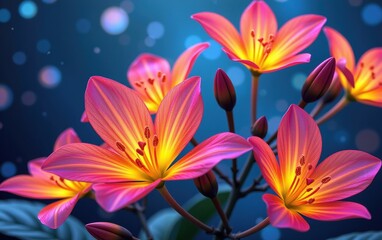 A stunning close-up of vibrant, glowing flowers in full bloom, illuminated with soft golden light.