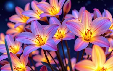 Fototapeta premium A stunning close-up of vibrant, glowing flowers in full bloom, illuminated with soft golden light.