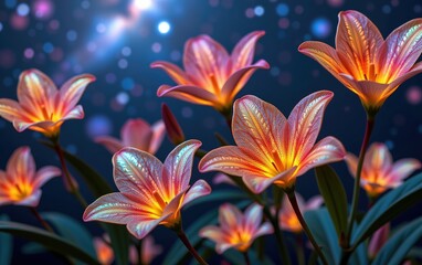 A stunning close-up of vibrant, glowing flowers in full bloom, illuminated with soft golden light.