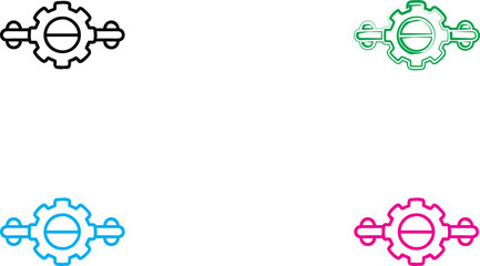 Minimalist gear icons, colorful symbols, technical design elements, circular motifs, simplified industrial graphics, bold outlines, vector-style illustrations, abstract mechanical concept, bright prim