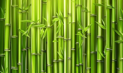 Obraz premium A vibrant green bamboo background with detailed textures, perfect for creating an elegant and exotic Asian-inspired setting for product photography. The bamboo stalks form the bamboo forest background