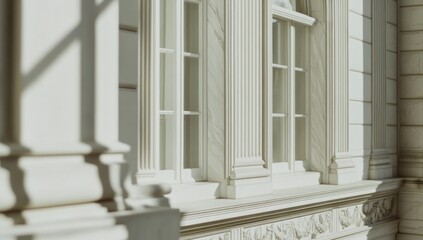 Sunlit Classical Architecture: Elegant White Facade with Intricate Details
