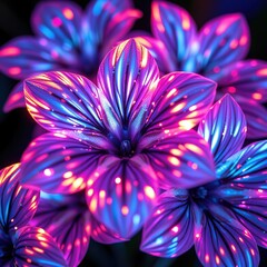 Obraz premium A stunning close-up of vibrant, glowing flowers in full bloom, illuminated with soft golden light.