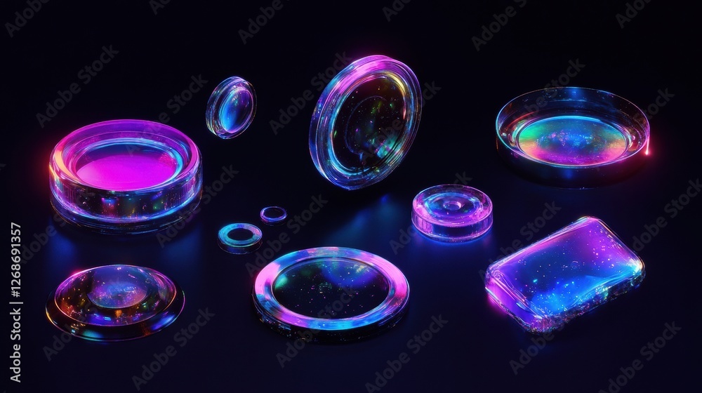 Poster colorful glass objects with cosmic reflections on a dark background create a mesmerizing display of 